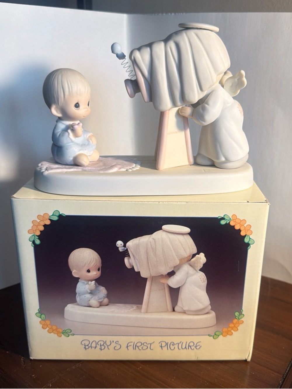 Precious Moments Baby First Picture Figurine - White, Cream & Pink Accents